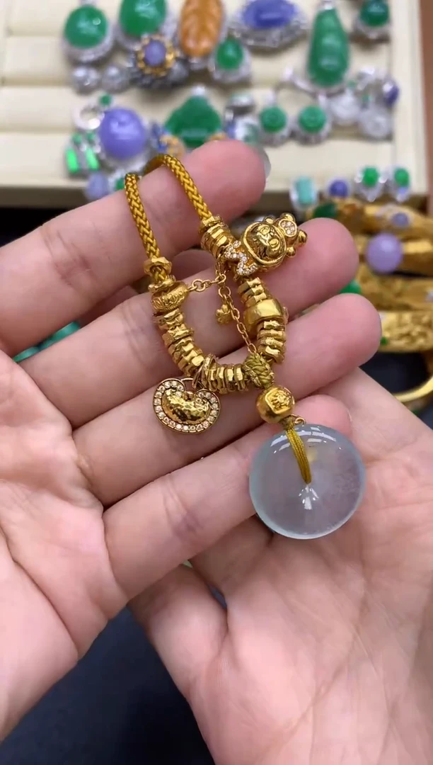 颈饰18K金镶嵌翡翠平***阳818-中国好珍宝