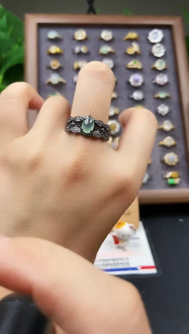 银S925镶嵌戒指翡翠12