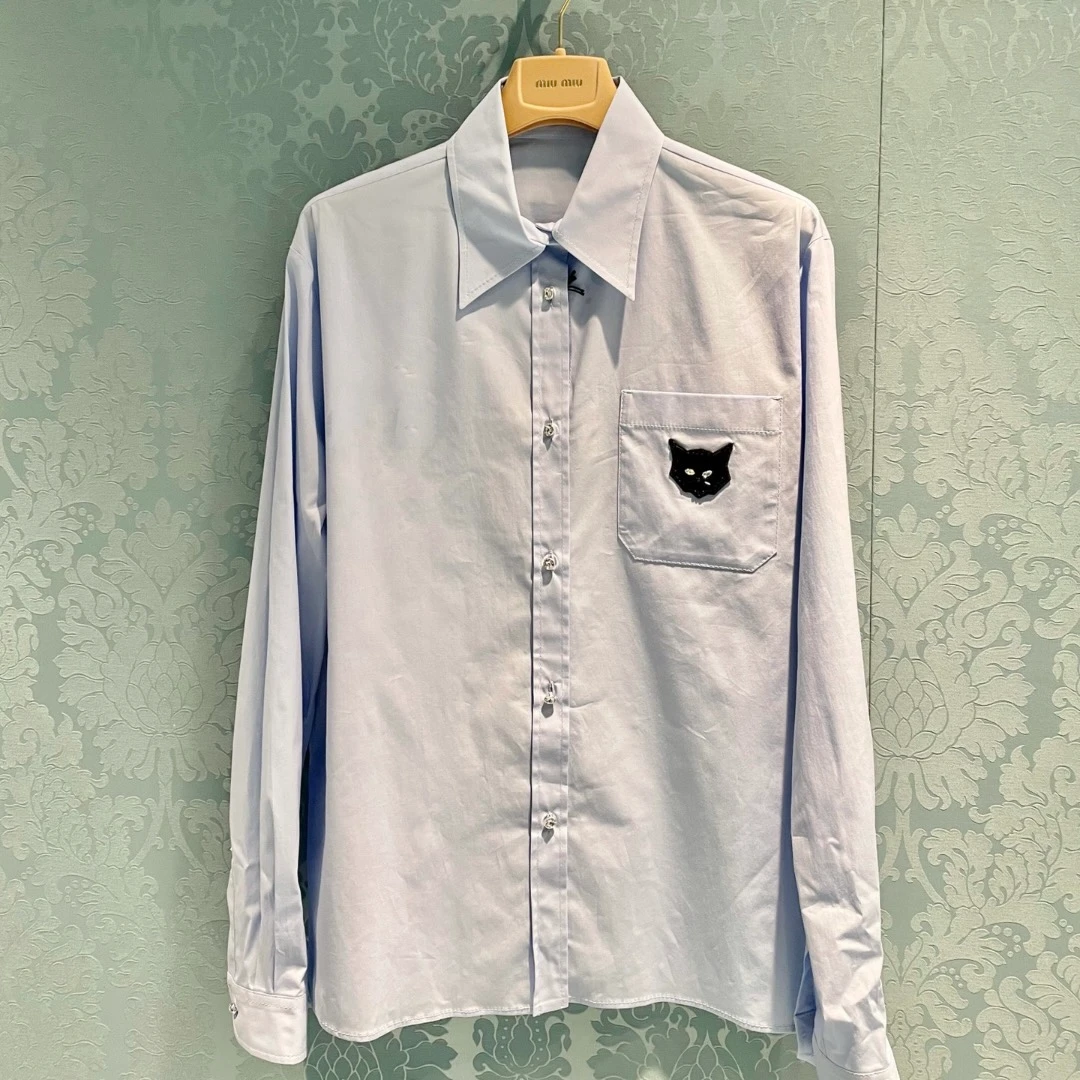 全新未使用 MIU MIU/缪缪 女士蓝色衬衫 水晶钻扣149599