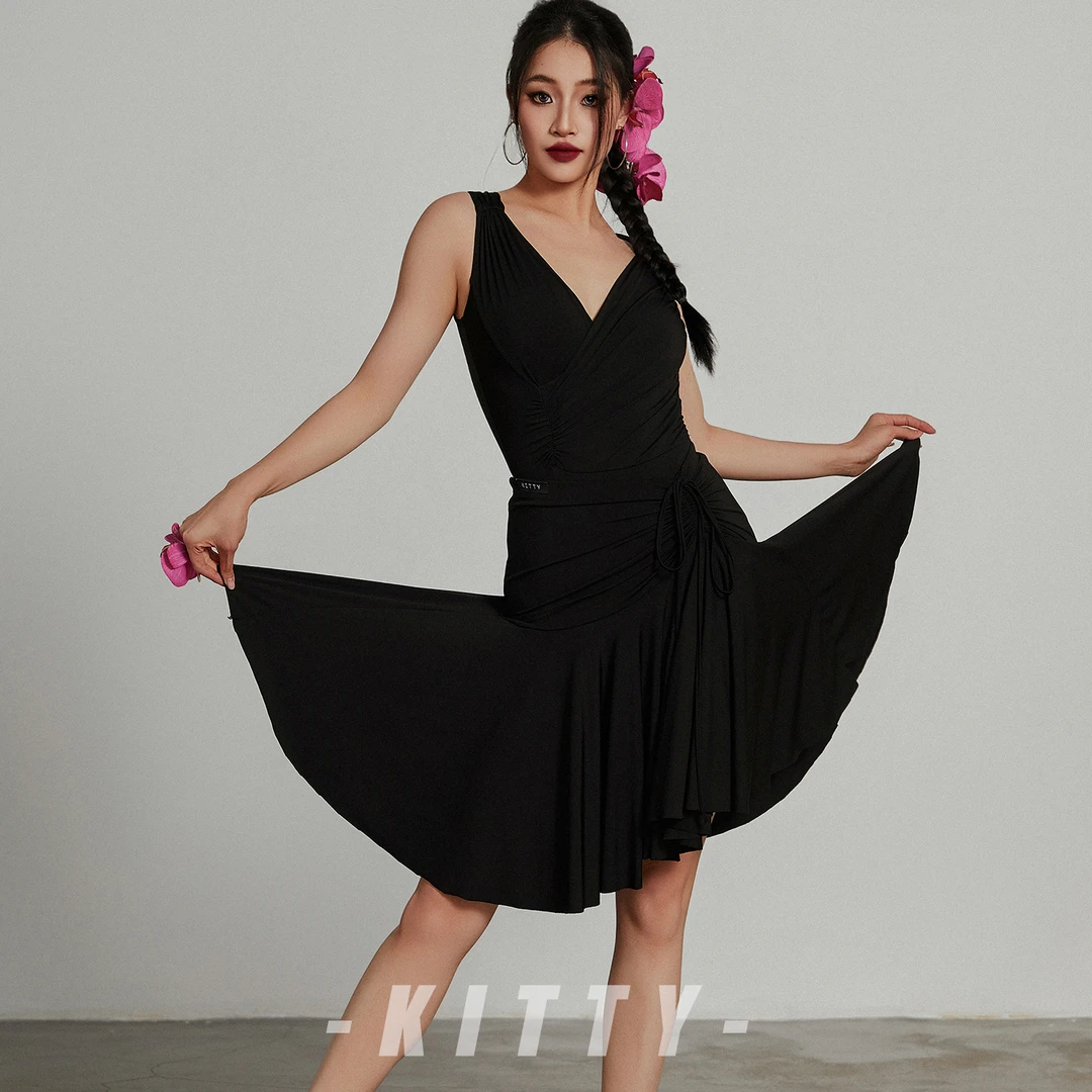 KITTY  v领连体背心 无袖胸垫连体上衣 包臀半身裙拉丁训练服