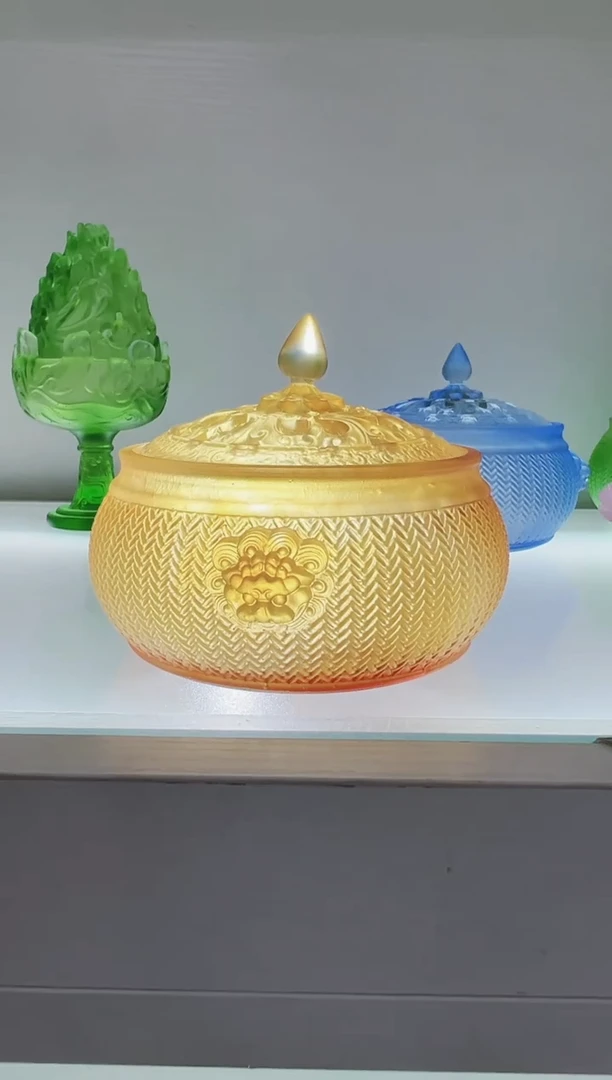 手工艺品琉璃古法琉璃双狮耳炉