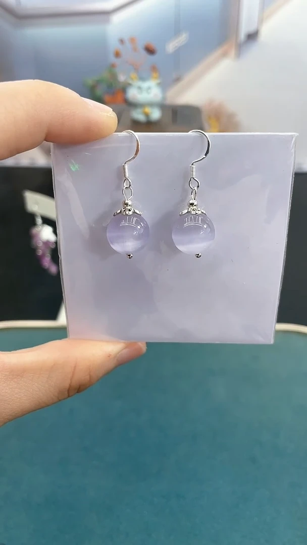 银S925镶嵌耳饰碧玺猫眼12mm猫眼ZZ