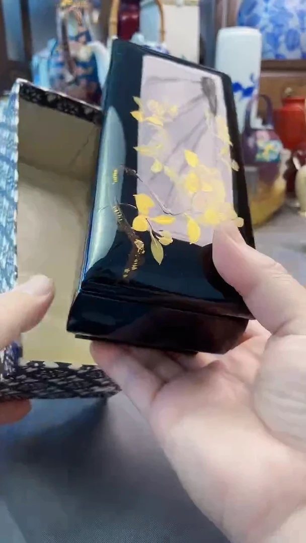 瓷片日产大漆实木盒