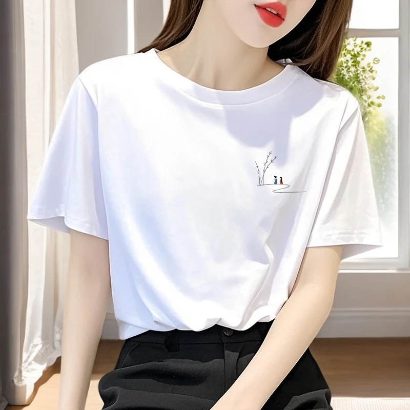 夏季上新爆款百搭休闲打底衫小众印花圆领T恤男装减龄