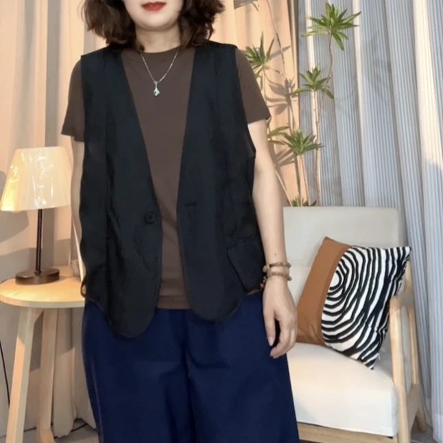 【燕子严选】简约时尚休闲遮肉百搭薄纱马夹913