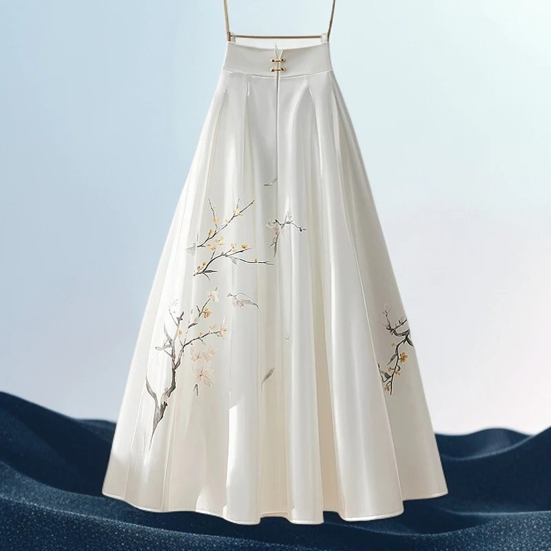 2025新款超级流行的白色半身裙垂感时尚女超仙新中式国风A字长裙