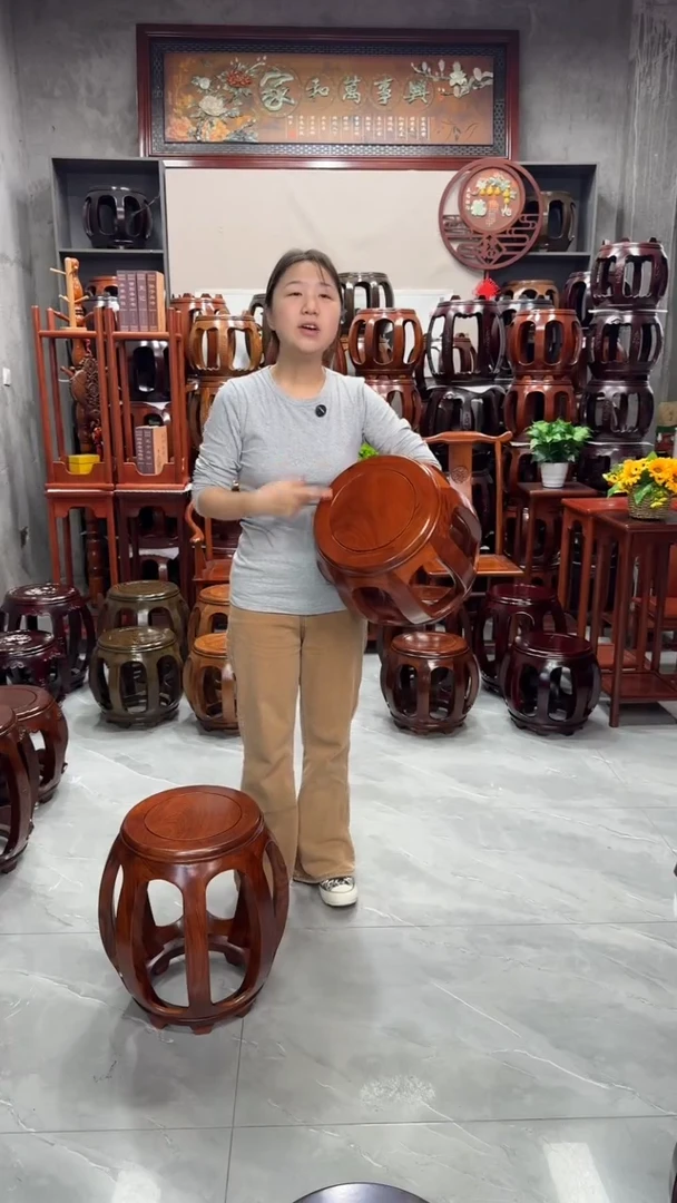 花梨木类家具花梨色小号鼓凳两对（4条）