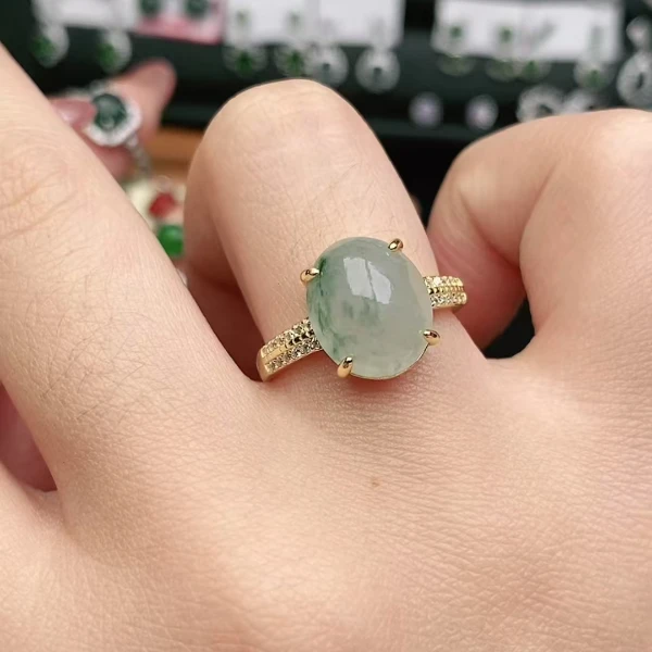 鑫辰珠宝天然A货翡翠银镶嵌设计款开口女戒指时尚百搭