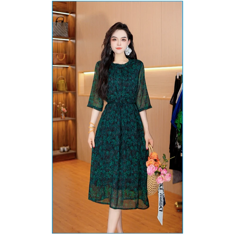 9551-3【绿玫瑰】新款女士连衣裙