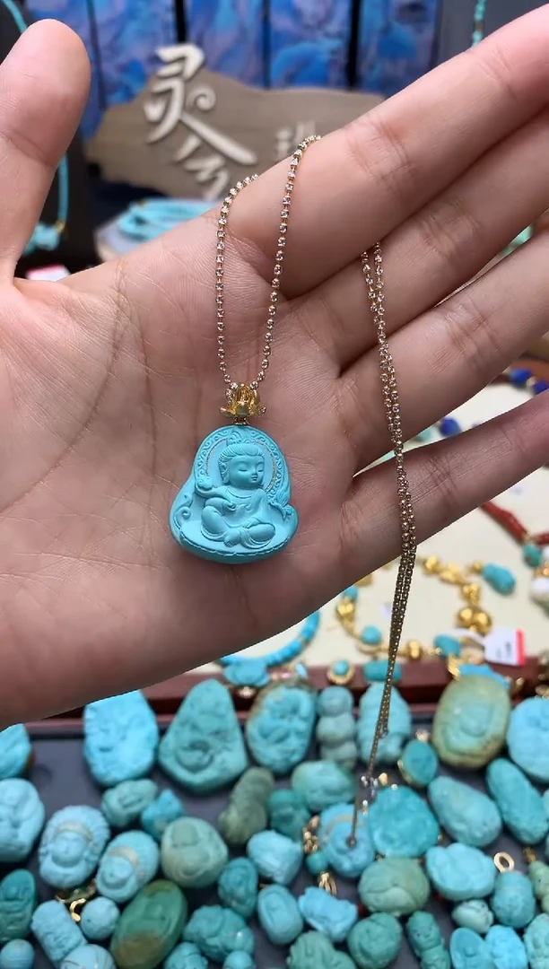 绿松石18K金镶嵌吊坠(不含链)普贤