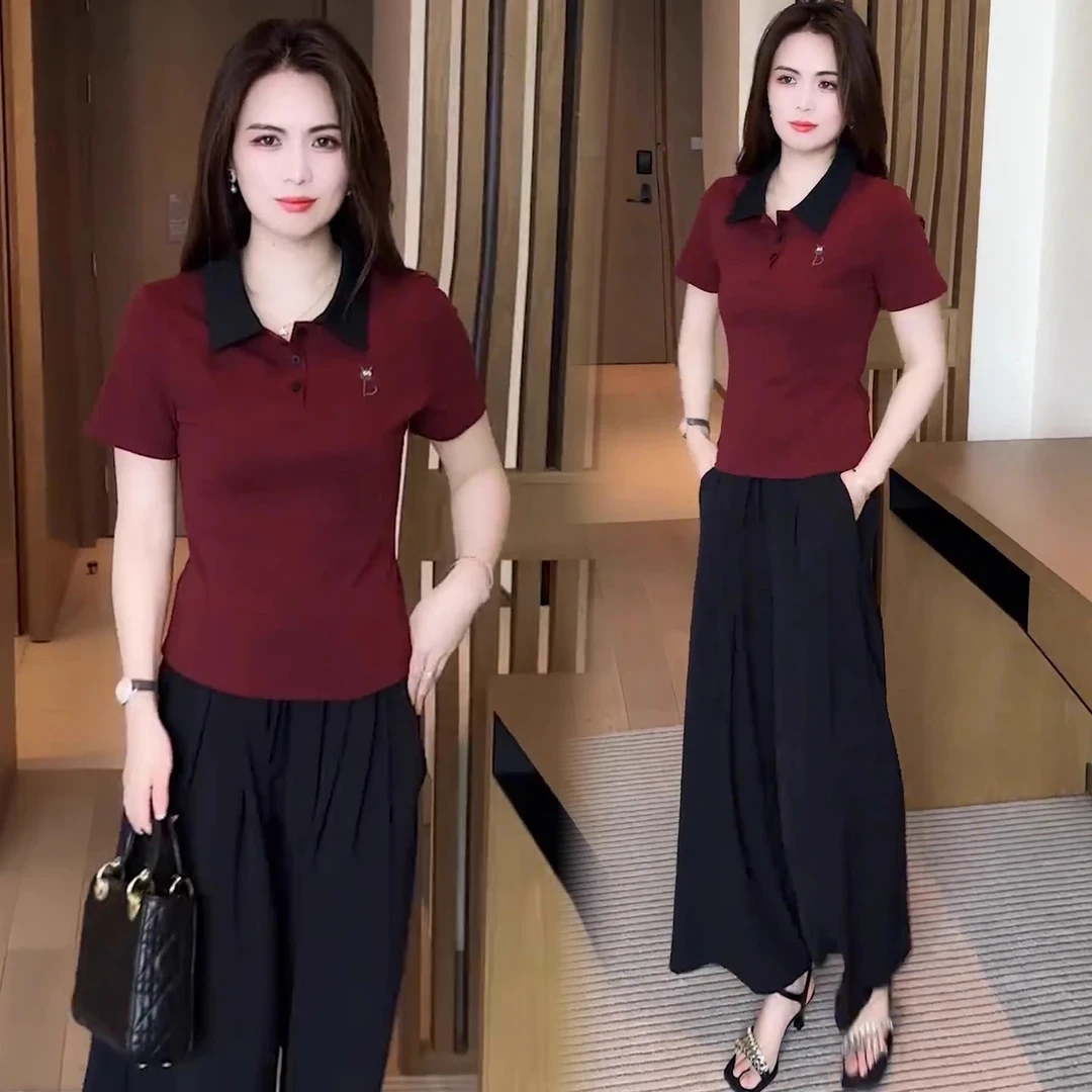 时尚短袖T恤女2025夏季新款洋气减龄显瘦设计感百搭撞色休闲上衣