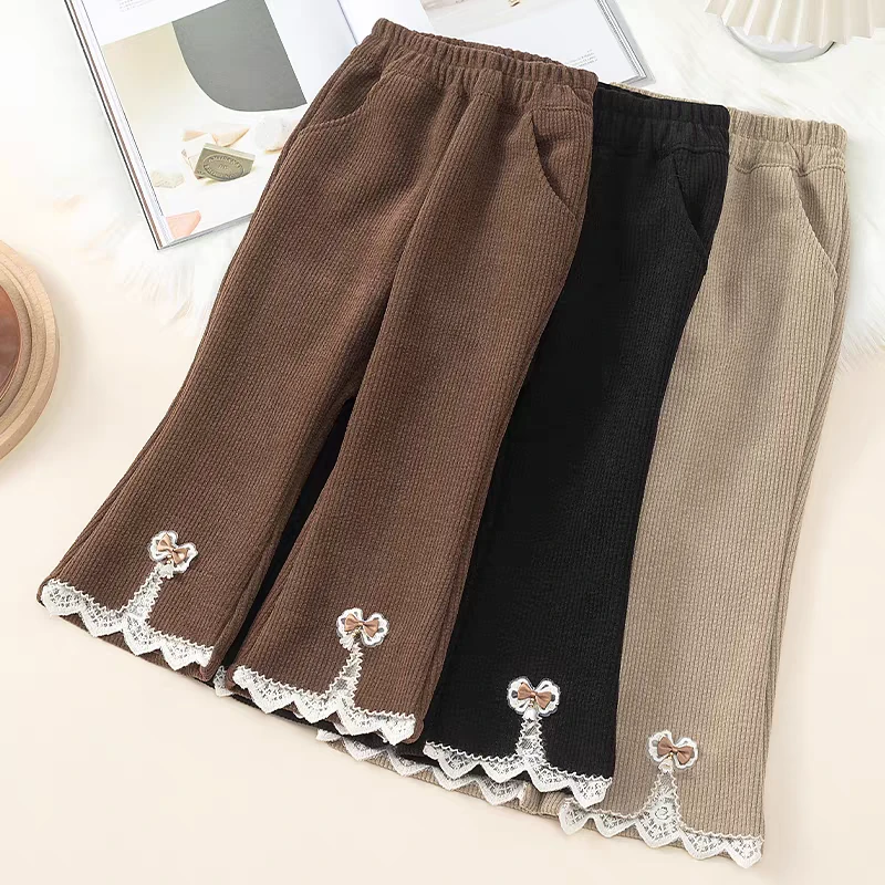 女童加绒加厚裤子秋冬季新款小孩儿童宝宝洋气保暖休闲阔腿喇叭裤