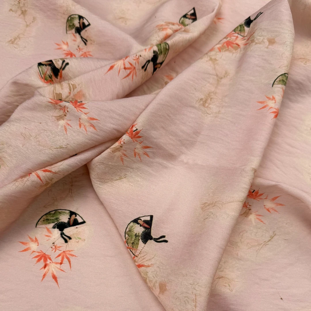 【焙焙家】  天丝苎麻   小扇子粉  春夏连衣裙上衣面料