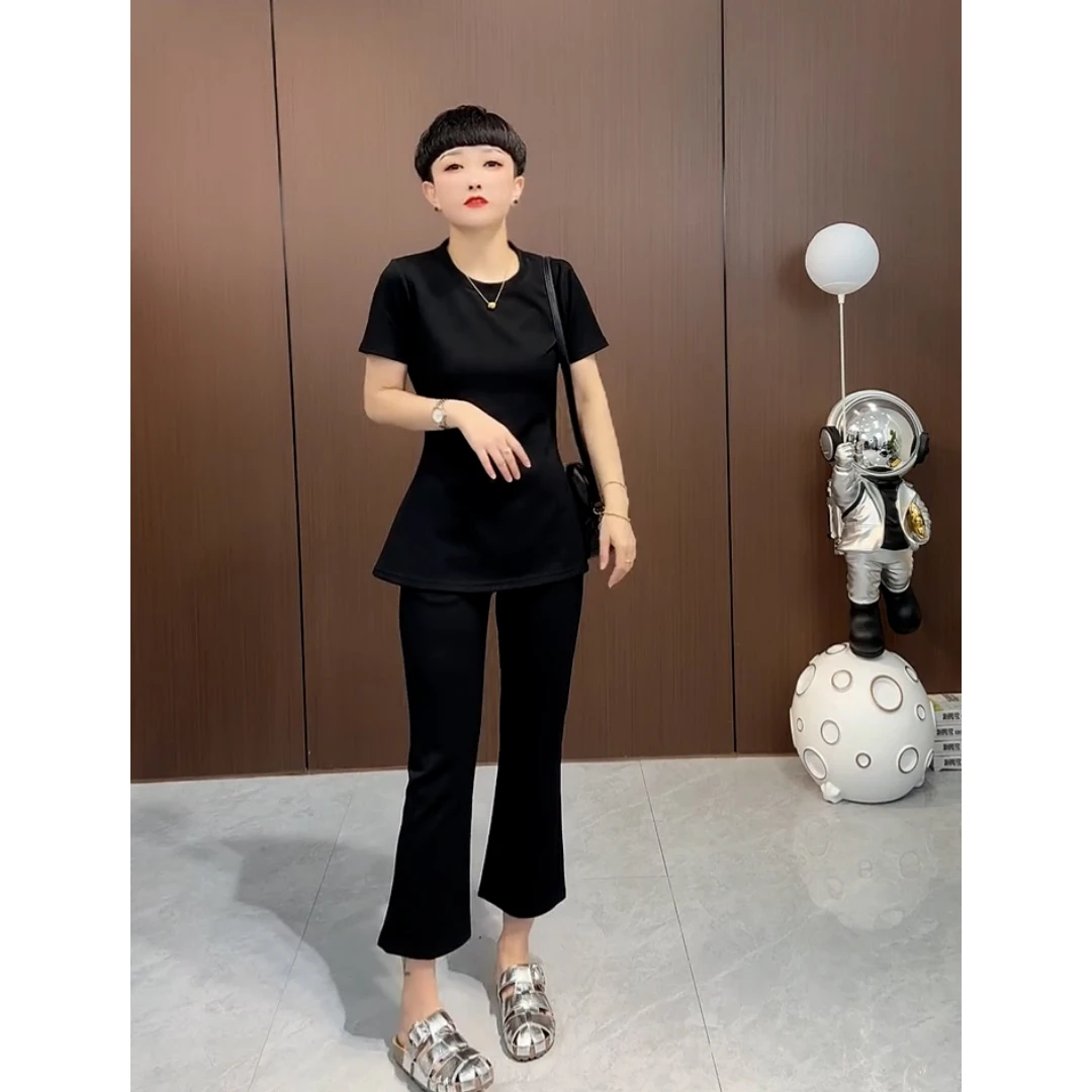 时尚套装夏季洋气半袖T恤喇叭裤气质显瘦时尚休闲风两件套夏装