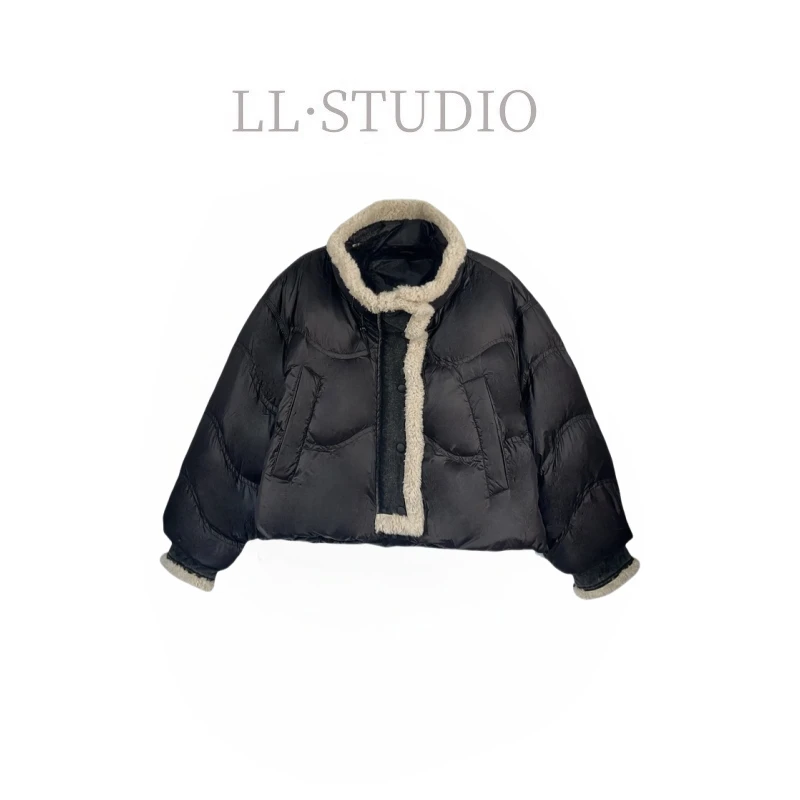 妙兮·LL冬季新款轻奢小众设计感拼接立领保暖外套*20242418