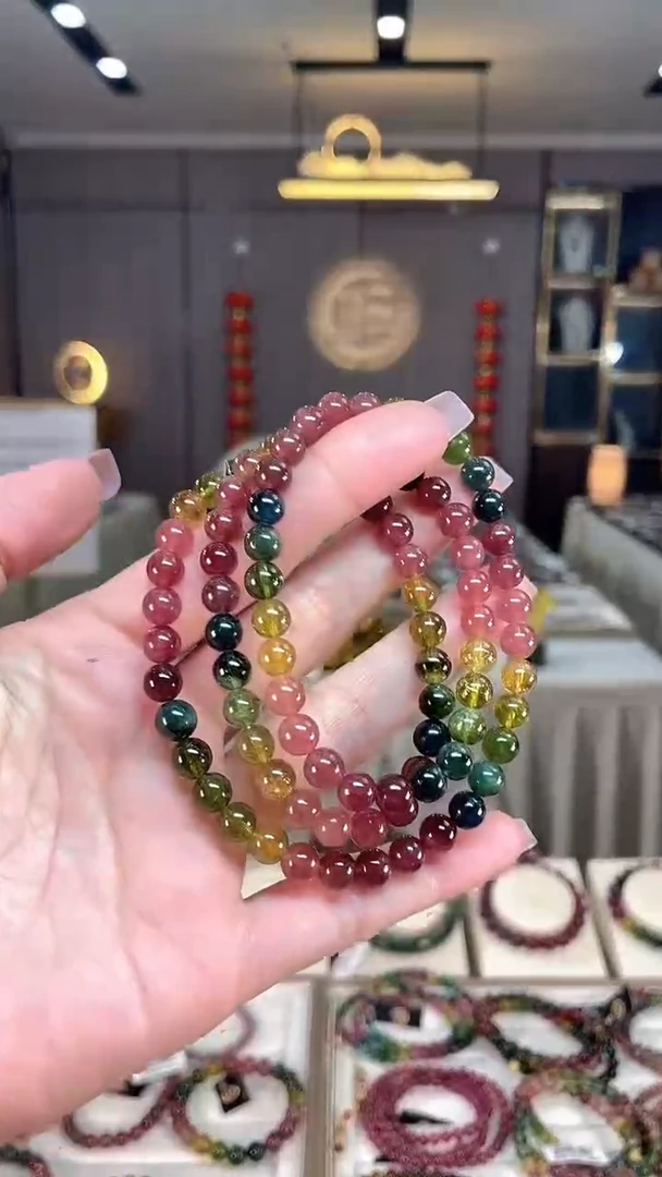 未镶嵌收藏级老矿色标碧玺三圈手串6mm+碧玺hon多样性发一条