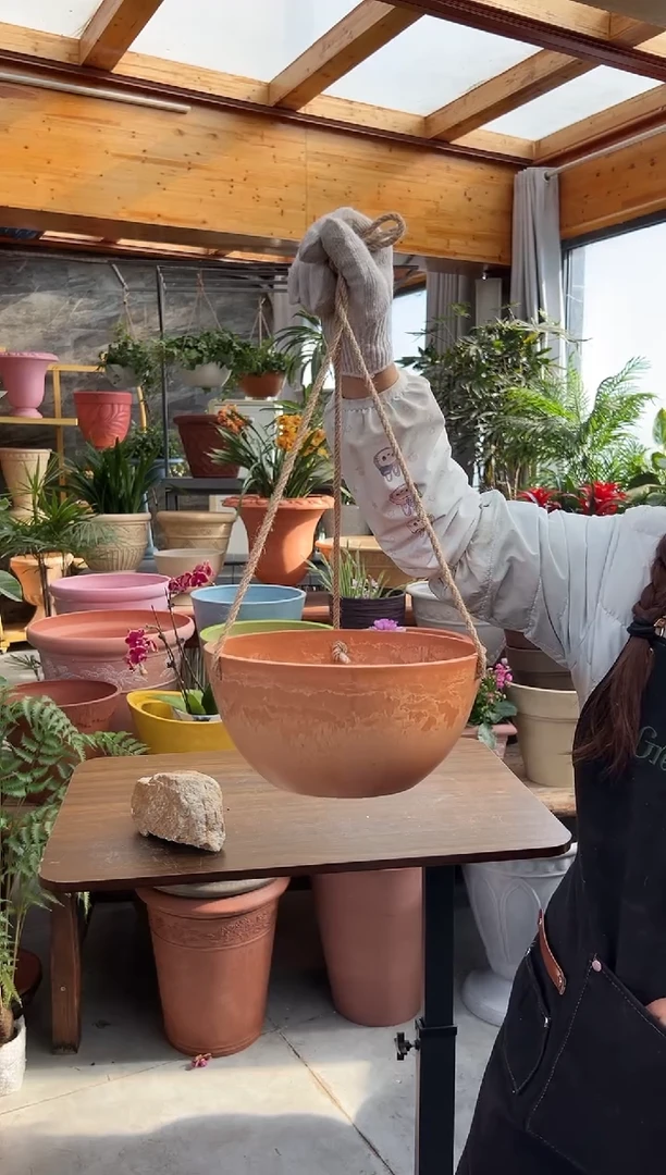 25*12橙色石花纹吊盆