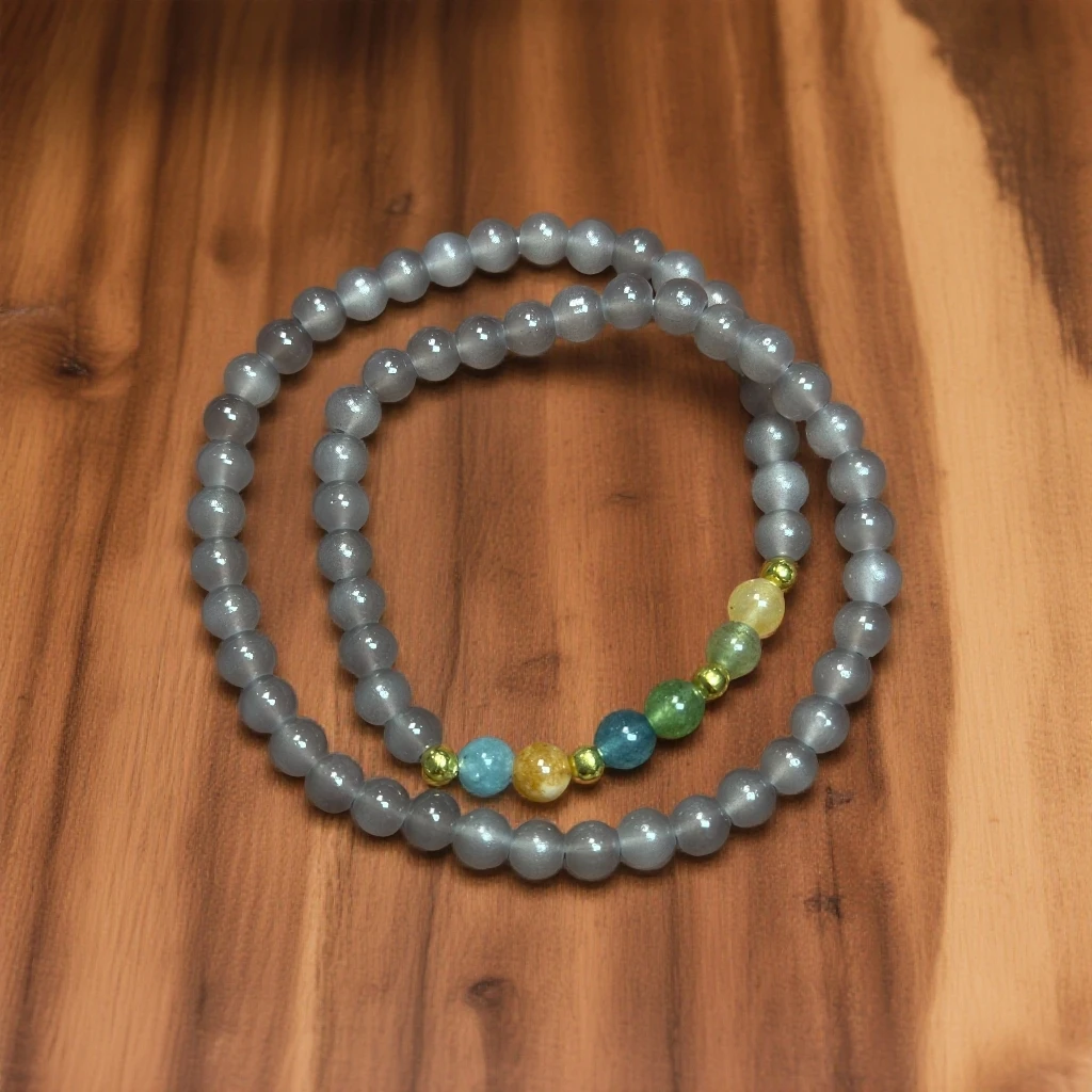 S1496-灰色琉璃0.6mm双圈手串