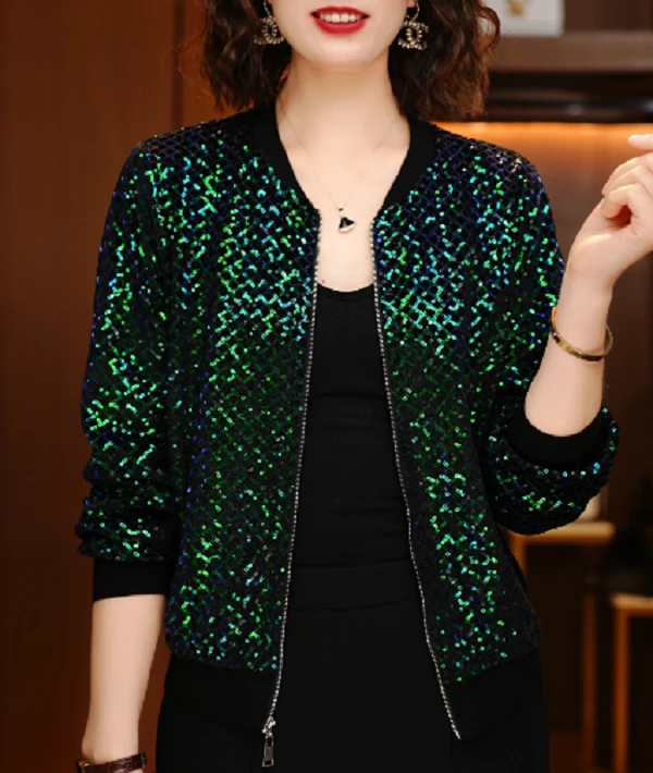 幻彩菱格-新款高端长袖时尚上衣女显瘦显白百搭亮片减龄