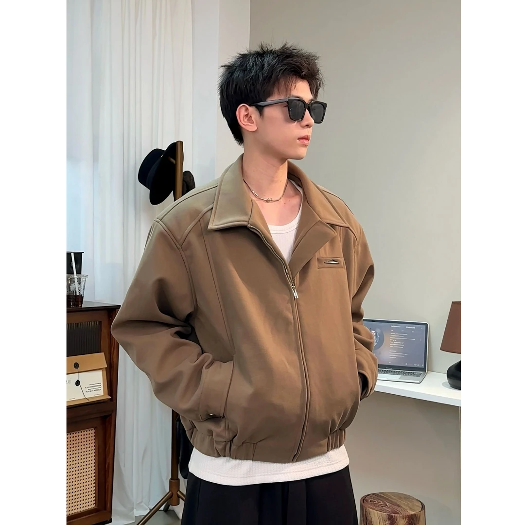 不太董【露天画板】短款拉链长袖翻领收口袖夹克工装外套秋季男