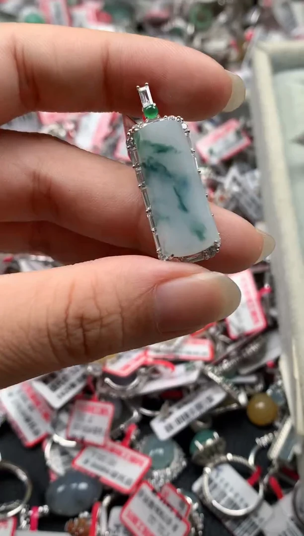 银S925镶嵌戒指翡翠天然A货缅甸翡翠