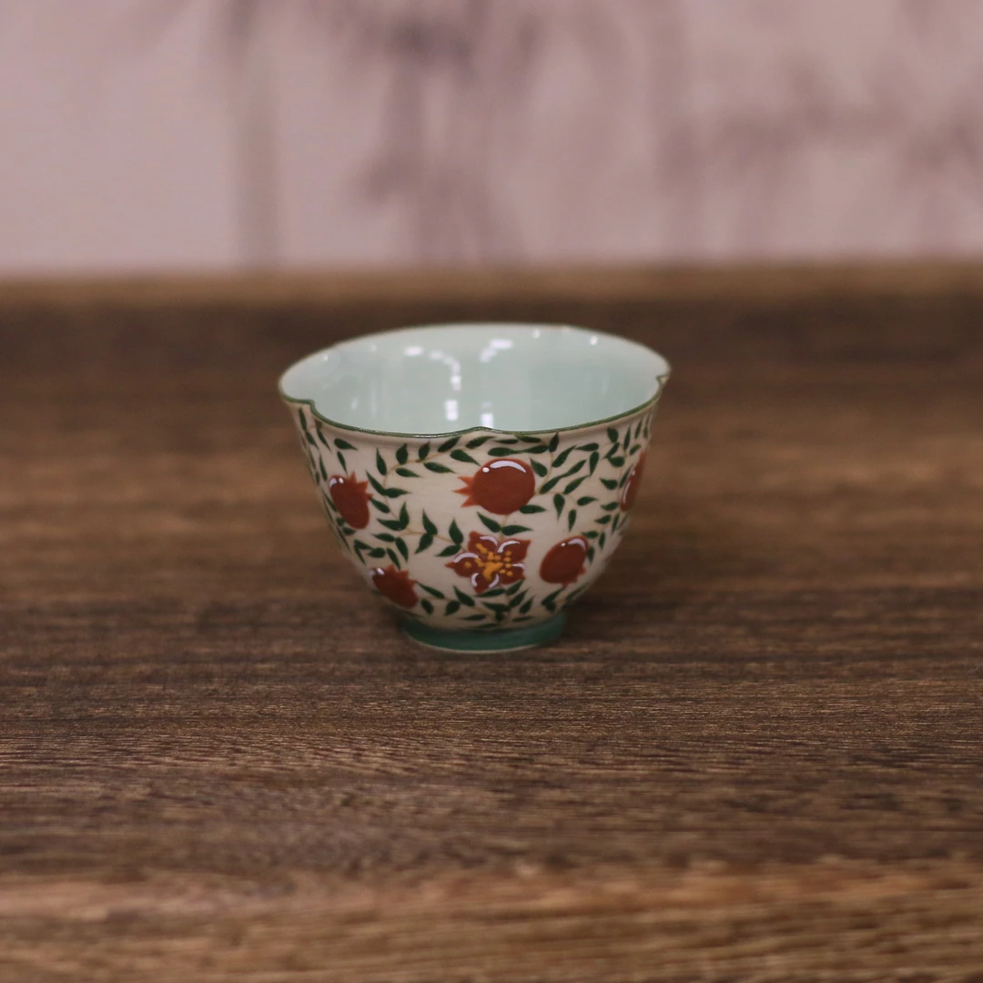 【丘野-魏冉】纯手工釉下彩石榴花主人杯杯陶瓷复古品茗杯50cc