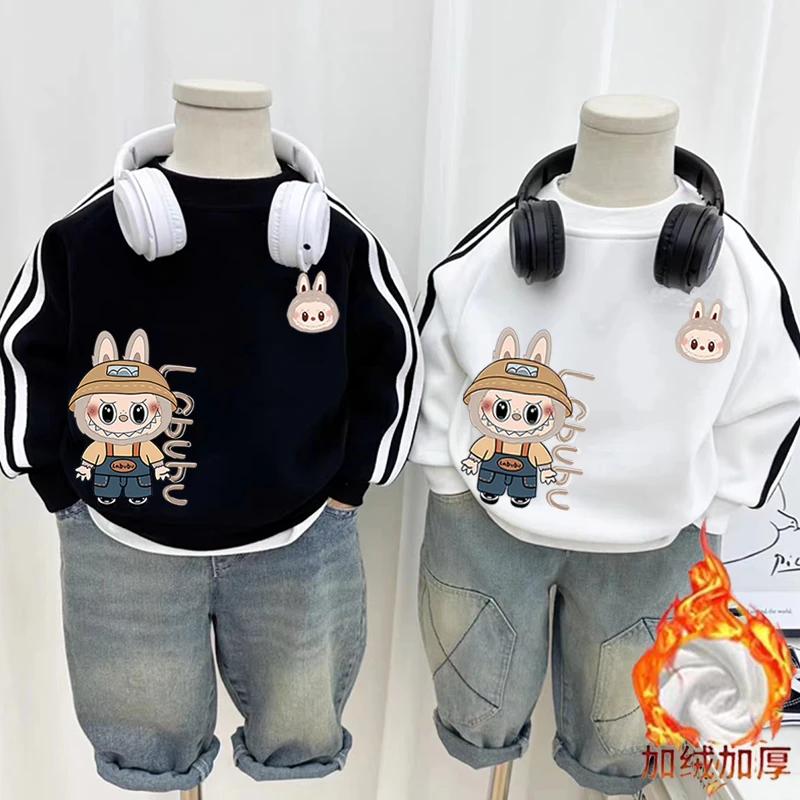 卡通男童女童卫衣加绒秋冬中小童新款百搭外穿上衣儿童打底