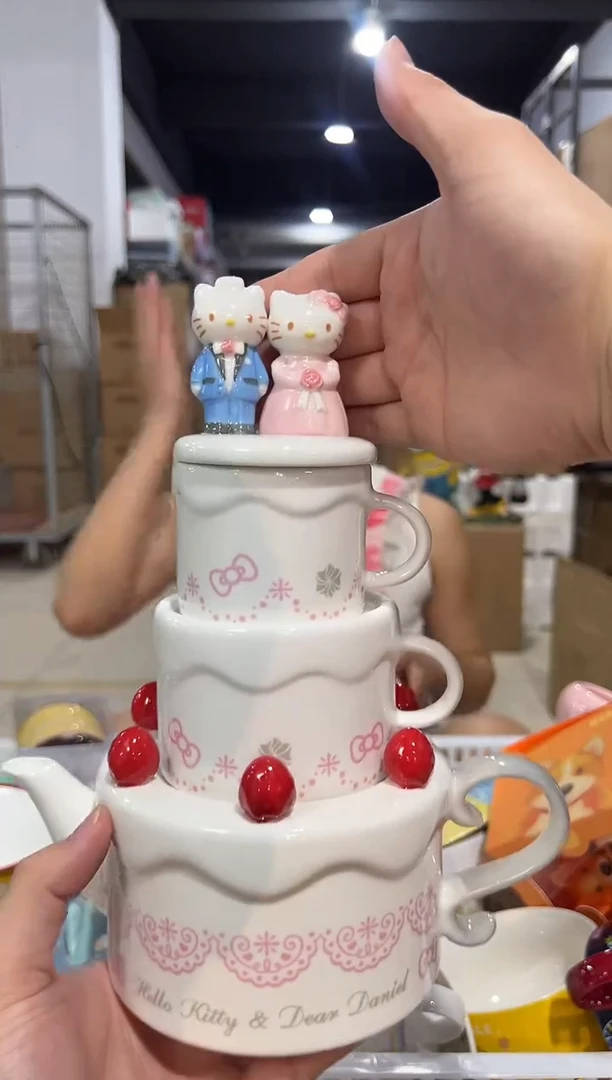 瓷片原盒结婚kt猫蛋糕茶壶