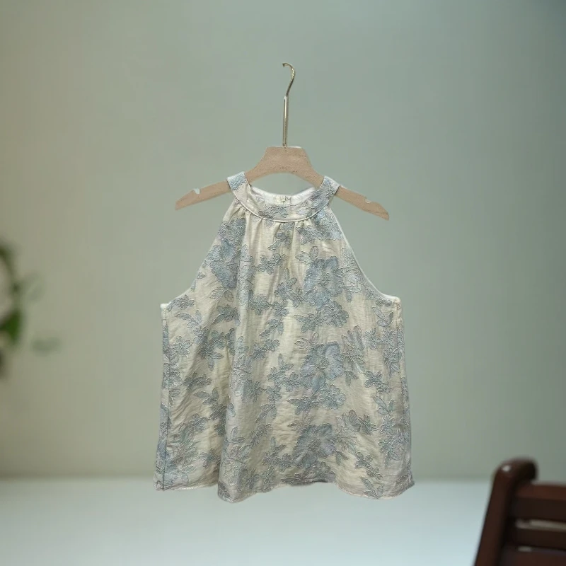 9391重工绣花挂脖吊带上衣女装气质复古显瘦上衣