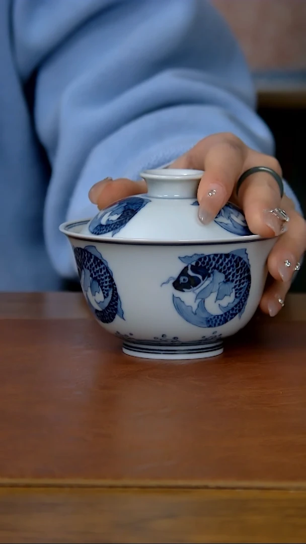 【闪购商品】陶瓷仿明团鱼两才盖碗（柴窑）