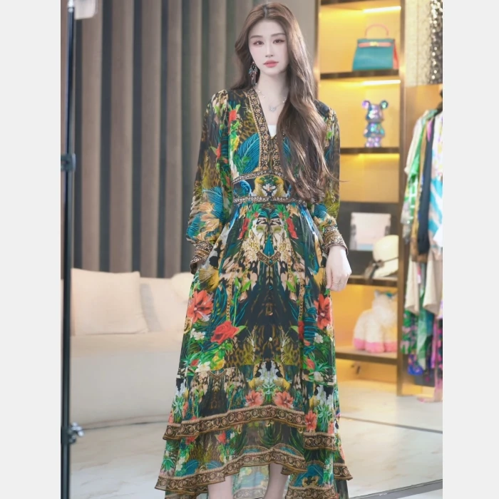 【张喜喜】2025新款气质定位花夏季收腰显瘦连衣裙 241071