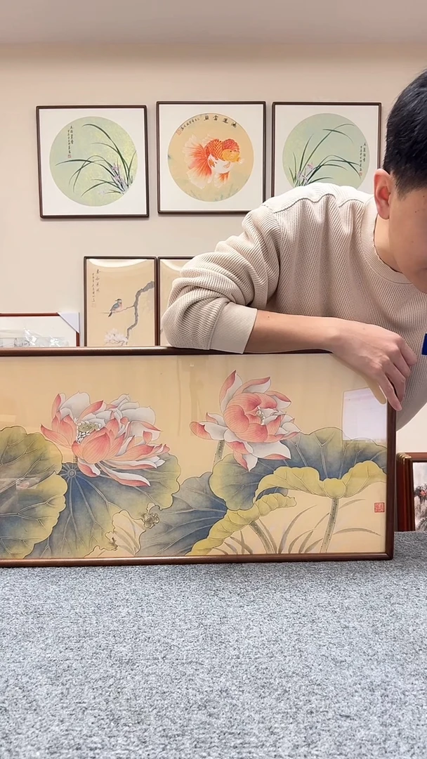 【闪购商品】书法四尺四开工笔荷花69x36胡桃木