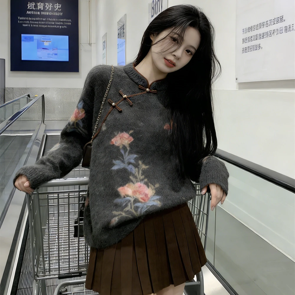 新中式国风毛衣女款2025新款慵懒高级感针织可外穿内搭上衣女秋冬