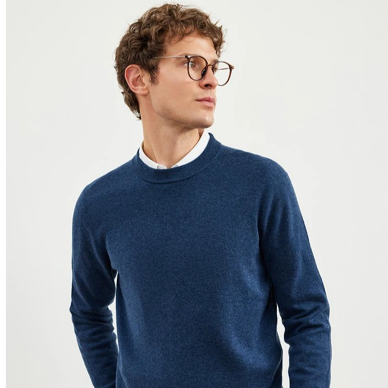 【100%绵羊毛】七匹狼男士秋冬新款圆领针织保暖纯色长袖羊毛衫1715