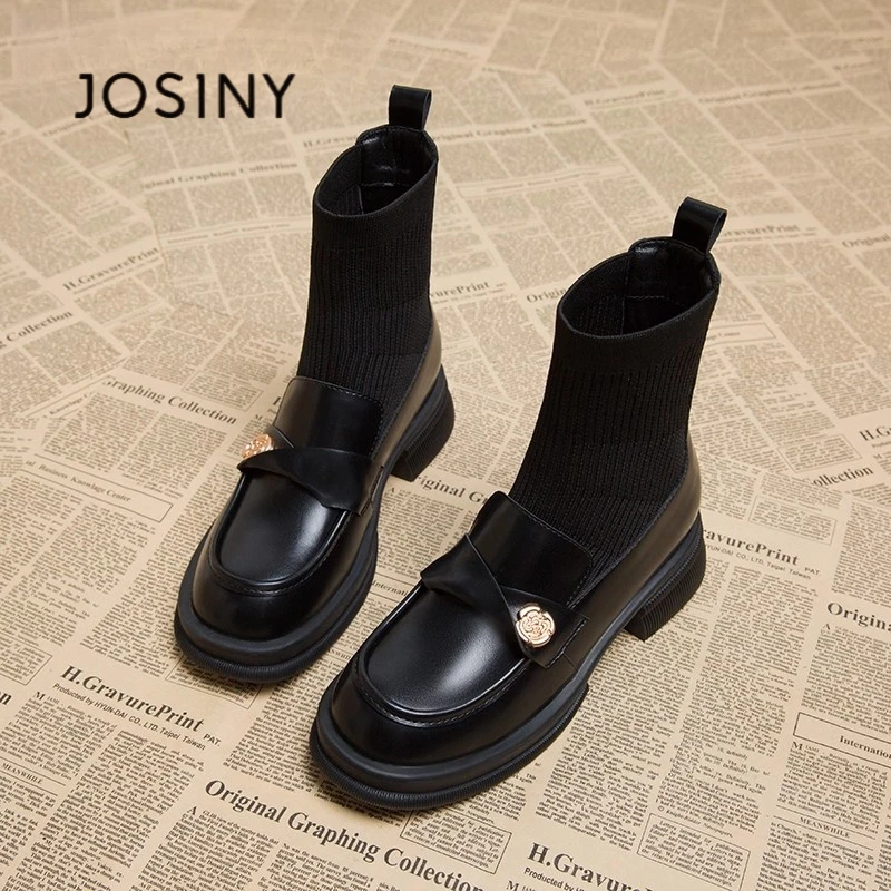 卓诗尼【断码清仓】马丁靴子女2025冬季新款短靴爆款袜靴瘦瘦小踝靴