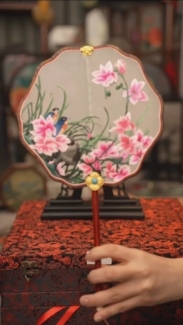 扇子团扇 绣花双面非遗