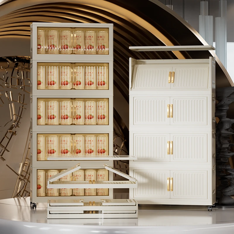 XM【50面宽竖纹】免安装折叠柜多功能零食收纳箱小户型轻奢带轮储物