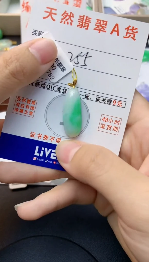 颈饰18K金镶嵌翡翠天然缅甸A货翡翠百元以上9元证书费自理