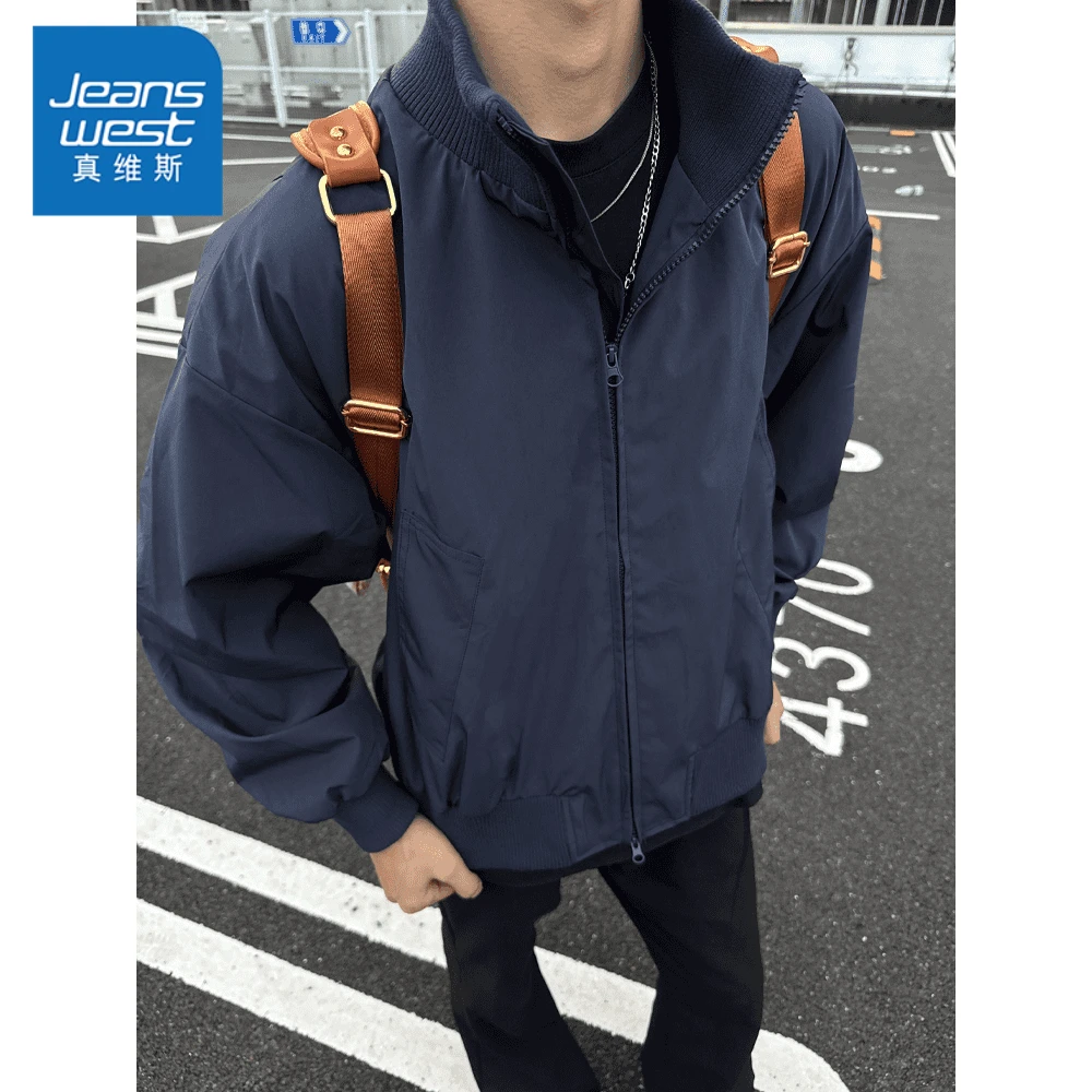 真维斯飞行员夹克男士秋冬季立领美式复古廓形工装休闲百搭外套男