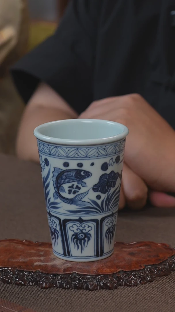 宁封窑仿元青花鱼藻可乐杯（大）