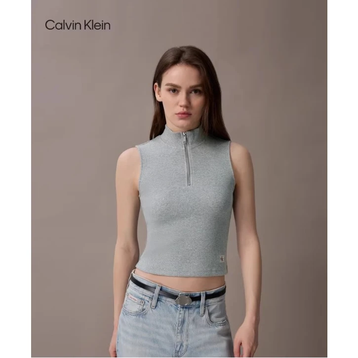 CK Jeans25早秋新款女士半拉链立领罗纹辣妹修身上衣背心