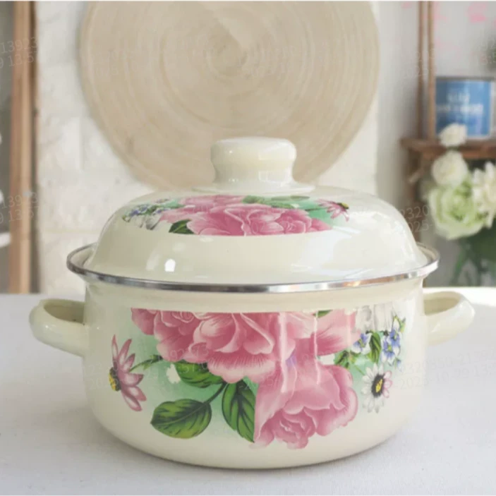 【到手2个】珐琅瓷搪瓷福锅汤锅平底煎药锅炖锅 图案款式随机