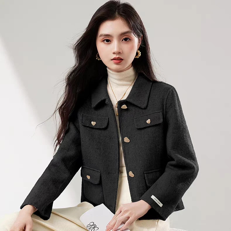 纯色短款羊毛外套918