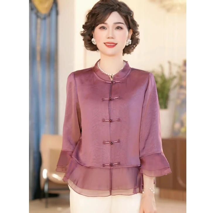 中年妈妈春装新中式国风小衫2025新款洋气上衣中老年女装气质衬衫