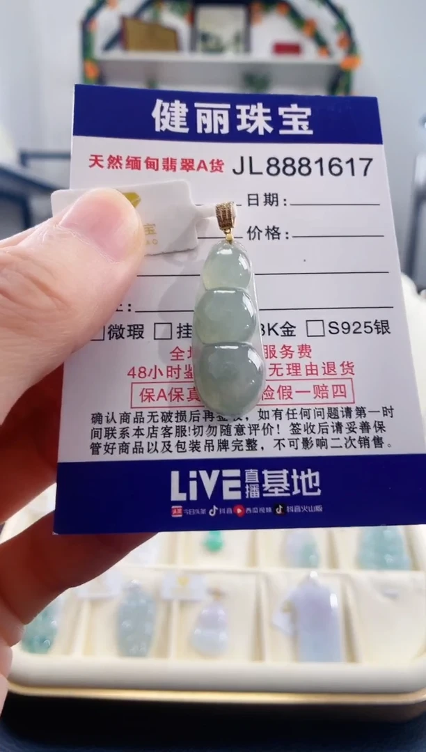 颈饰18K金镶嵌翡翠天然缅甸翡翠 富贵豆(一物一证)+银链