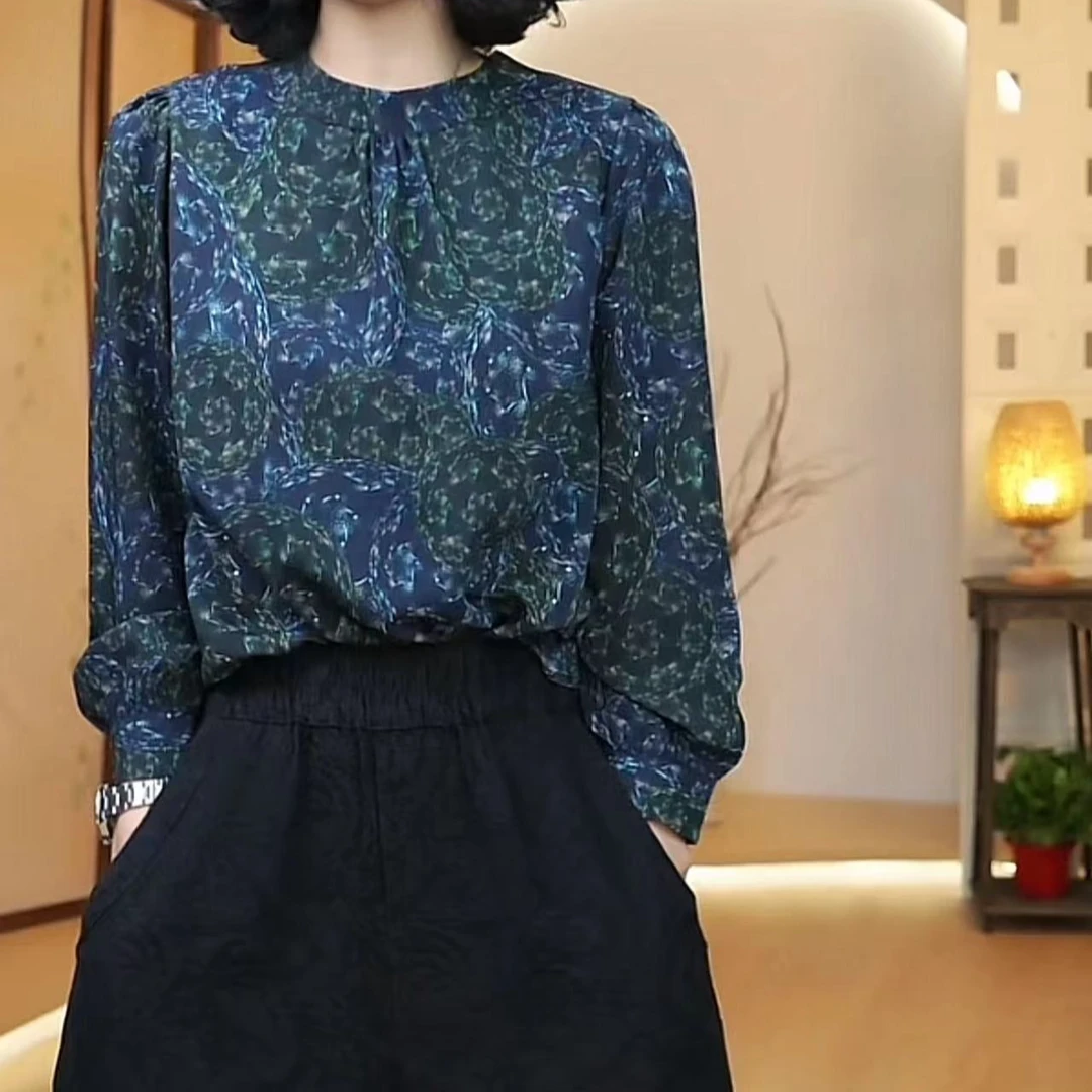 高级藏青色立领小衫-663