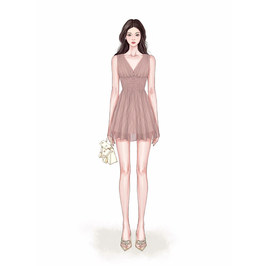 Rose Owner 7折粉丝福利～假日情诗立体压花修身打揽V领收腰连衣裙