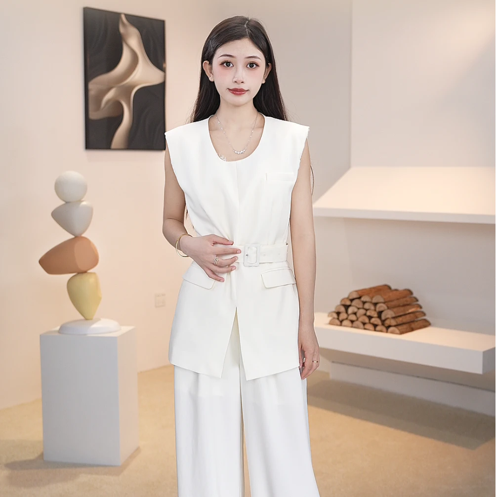 Basic House/百家好25春夏新时尚休闲气质马甲长裤套装女DX881