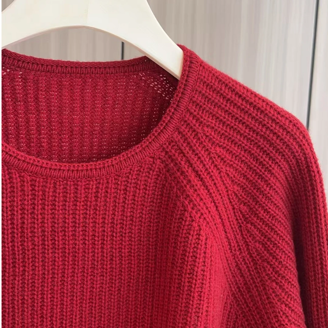 【百分百山羊绒】240923秋冬竖坑条款显瘦圆领羊绒衫保暖