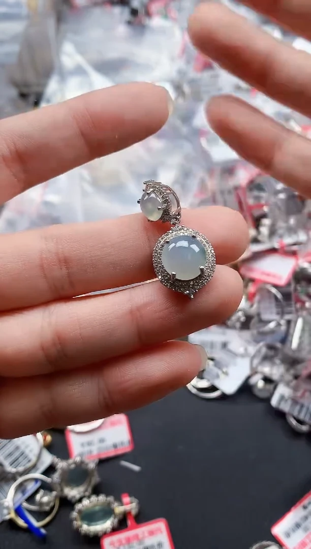 银S925镶嵌戒指翡翠天然A货缅甸翡翠